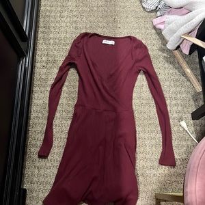 Maroon long sleeve low cut dress